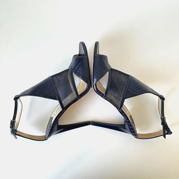 Jimmy Choo Timbus 100 Snakeskin Mesh Heel Sandal Navy Size 39 - Picture 7 of 16